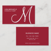 Professional Elegant Monogram Makeup Artist Red Visitekaartje (Voorkant / Achterkant)