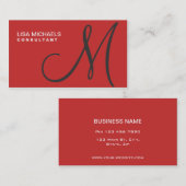 Professional Elegant Monogram Makeup Artist Red Visitekaartje (Voorkant / Achterkant)
