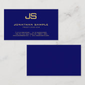Professional Elegant Monogram Navy Blue Gold Visitekaartje (Voorkant / Achterkant)