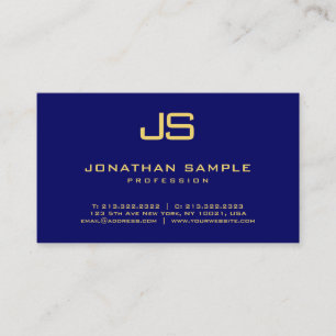 Professional Elegant Monogram Navy Blue Gold Visitekaartje