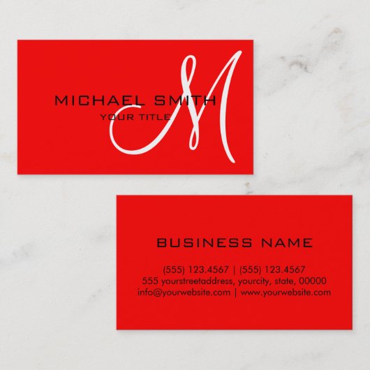 Professional Elegant Monogram Plain Red Visitekaartje (Voorkant / Achterkant)