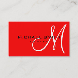 Professional Elegant Monogram Plain Red Visitekaartje