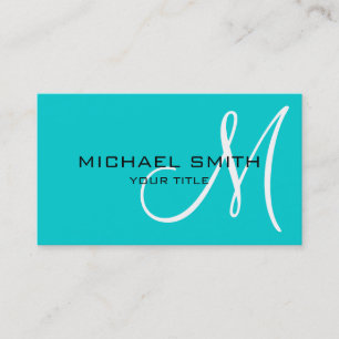 Professional Elegant Monogram Plain Turquoise Visitekaartje