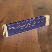 Professional Elegant Navy Blue en Gold Naambordje (Zijkant)