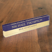 Professional Elegant Navy Blue en Gold Naambordje (Zijkant)