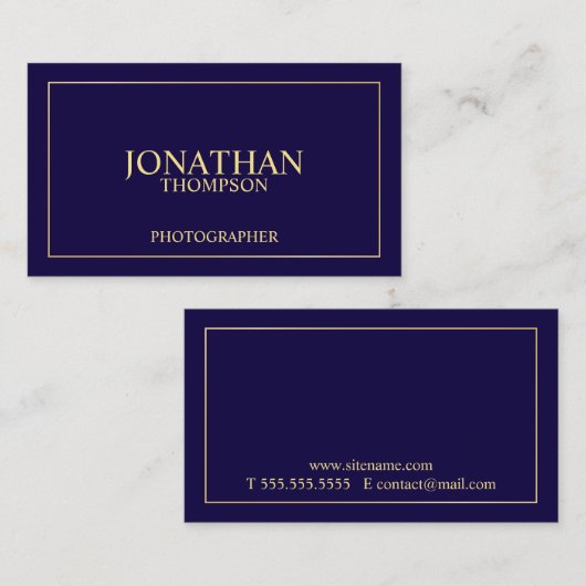 Professional Elegant Navy Blue en Gold Visitekaartje (Voorkant / Achterkant)