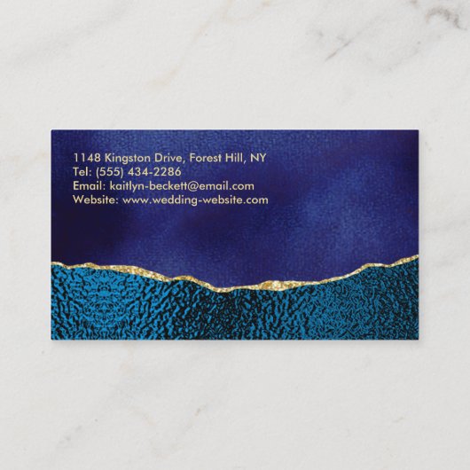 Professional Elegant Navy Blue & Gold Agate Visitekaartje (Achterkant)