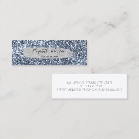 Professional Elegant Silver Glitter Bruske Mini Visitekaartje (Voorkant / Achterkant)