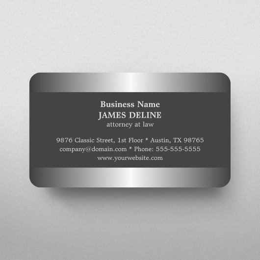 Professional Elegant Silver Metal Attorney Visitekaartje