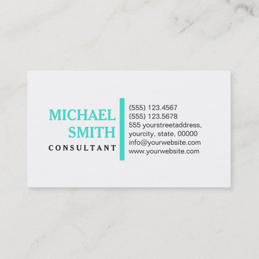 Professional Elegant Turquoise Modern Plain White Visitekaartje (Achterkant)