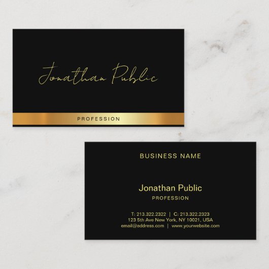 Professional Elegant Typography Name Black Gold Visitekaartje (Voorkant / Achterkant)