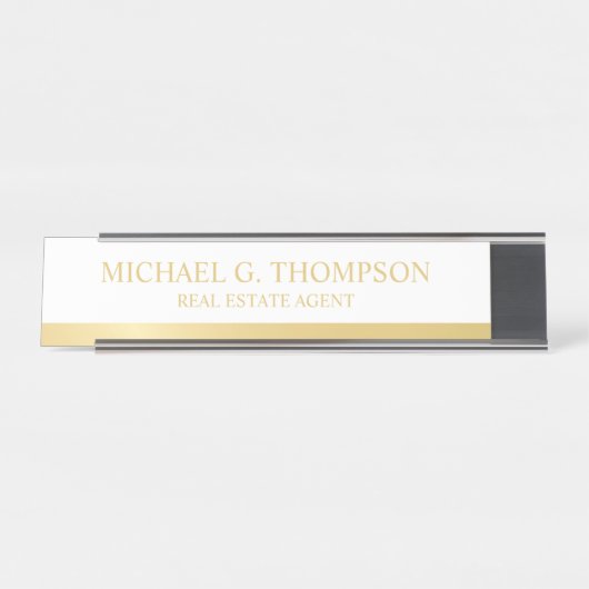 Professional Elegant White en Gold Bureau Naambordje (Voorkant)