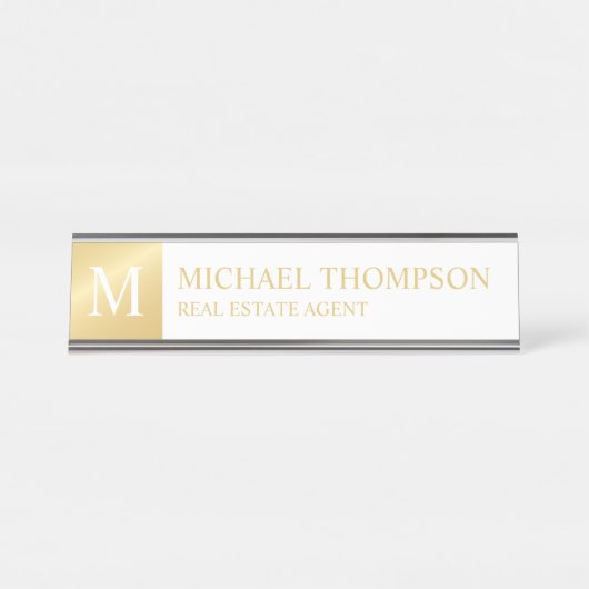 Professional Elegant White en Gold Bureau Naambordje (Voorkant)