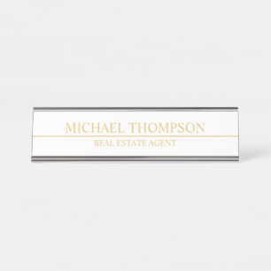 Professional Elegant White en Gold Bureau Naambordje