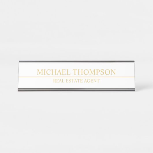 Professional Elegant White en Gold Bureau Naambordje (Voorkant)