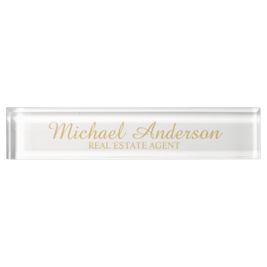 Professional Elegant White en Gold Naambordje (Voorkant)