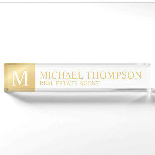Professional Elegant White en Gold Naambordje