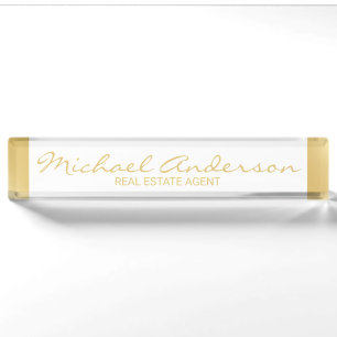 Professional Elegant White en Gold Naambordje