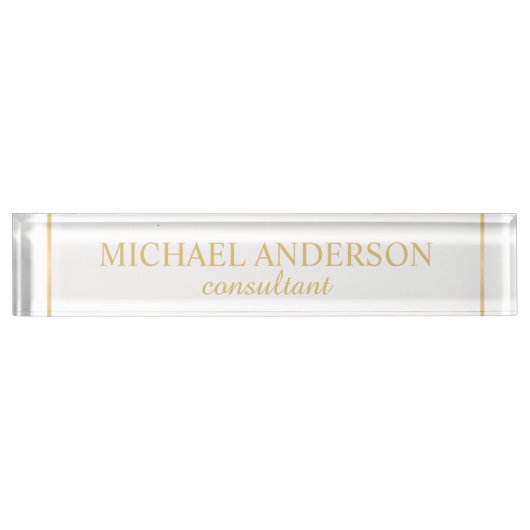 Professional Elegant White en Gold Naambordje (Voorkant)