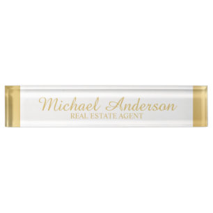 Professional Elegant White en Gold Naambordje