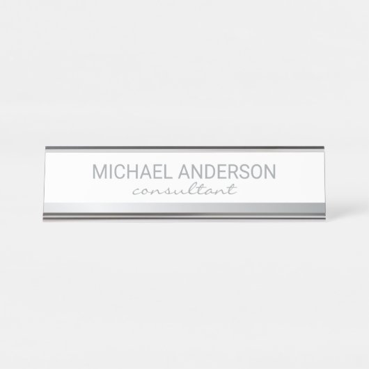 Professional Elegant White en Silver Bureau Naambordje (Voorkant)
