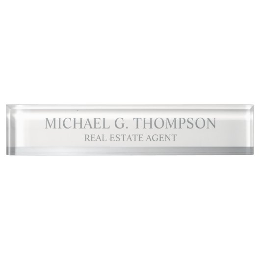 Professional Elegant White en Silver Naambordje (Voorkant)