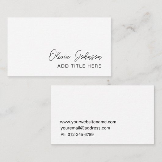 Professional Elegant White Visitekaartje (Voorkant / Achterkant)