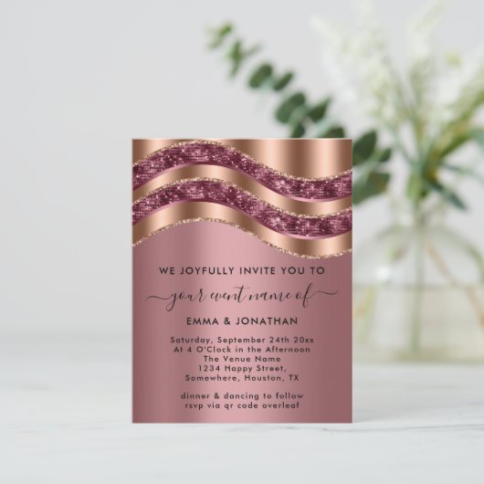 Professional Elegant zwart Roos koper QRCode roze (Staand voorkant)