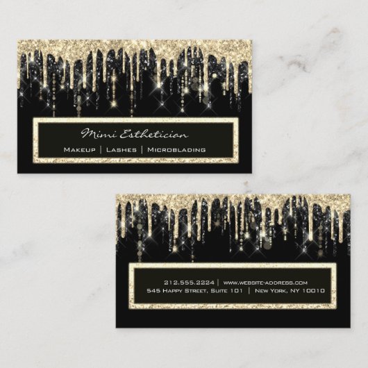 Professional Event Eyelash Makeup Gold Black Drip Visitekaartje (Voorkant / Achterkant)