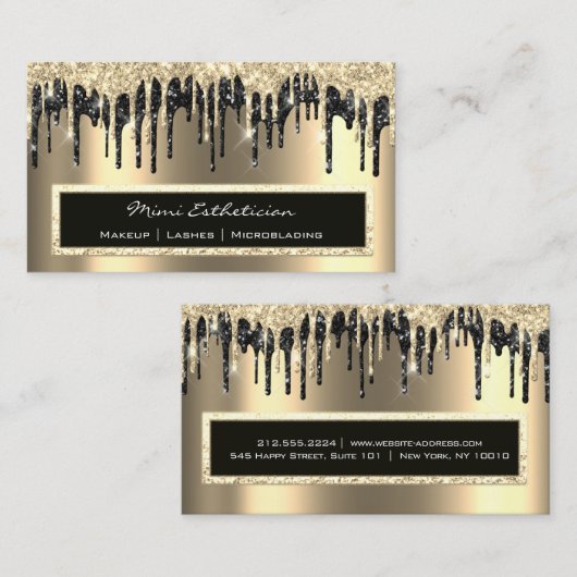 Professional Event Eyelash Sepia Gold Black Drip Visitekaartje (Voorkant / Achterkant)