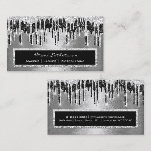 Professional Event Eyelash Silver Black Drip Metal Visitekaartje (Voorkant / Achterkant)
