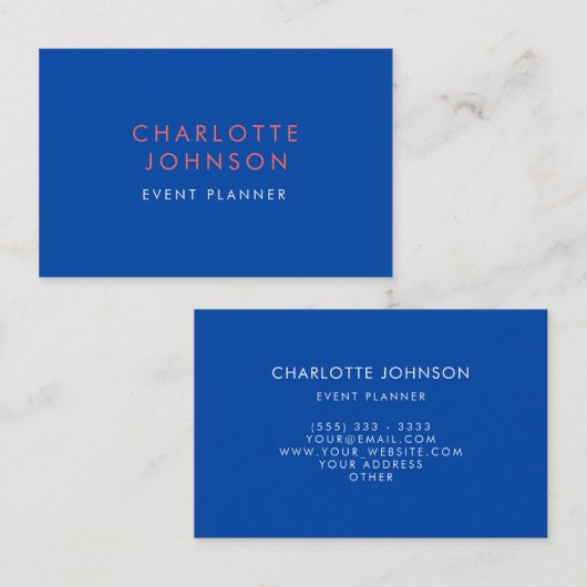 Professional Event Planner Cobalt Blue Visitekaartje (Voorkant / Achterkant)