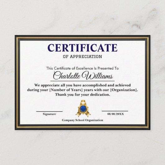 Professional Executive Achievement Certificate Art Informatiekaartje (Voorkant)