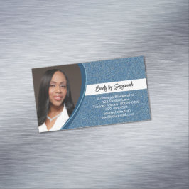 Professional Faux Blue Glitter - Aangepaste foto Magnetisch Visitekaartje