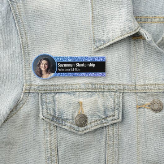 Professional Faux Blue Glitter - Aangepaste foto Naamplaatje (In situ)