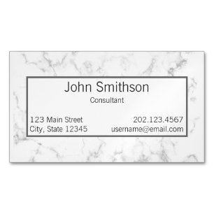 Professional Faux White Marble Black Text Sjabloon Magnetisch Visitekaartje