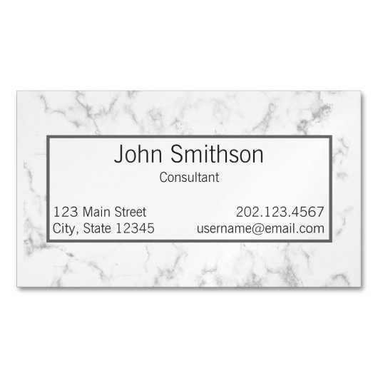 Professional Faux White Marble Black Text Sjabloon Magnetisch Visitekaartje (Voorkant)