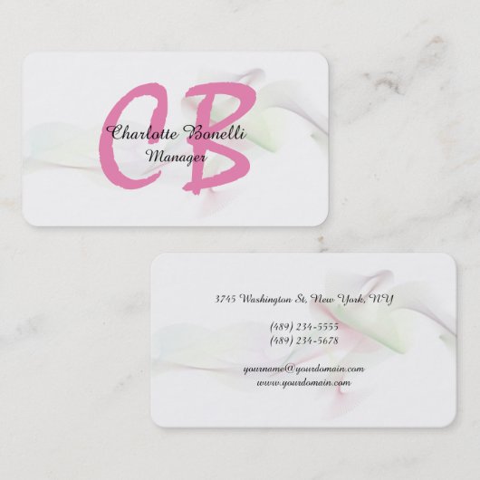 Professional Feminine Abstract Curve Roze Monogram Visitekaartje (Voorkant / Achterkant)