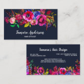 Professional Floral Haarstylist Navy Burgundy Pink Visitekaartje (Voorkant / Achterkant)