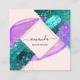Professional Framed Gold Beauty Logo Purple Teal Vierkante Visitekaartje