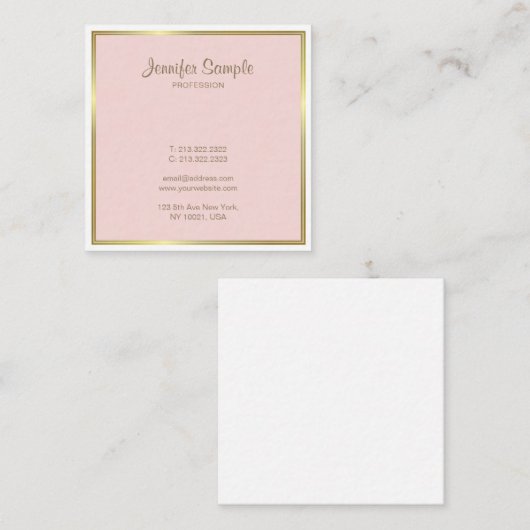 Professional Gold Blush Pink White Luxed Design Vierkante Visitekaartje (Voorkant / Achterkant)