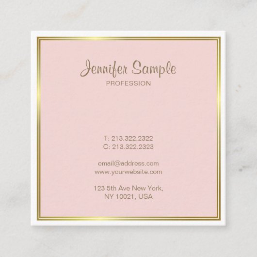 Professional Gold Blush Pink White Luxed Design Vierkante Visitekaartje (Voorkant)