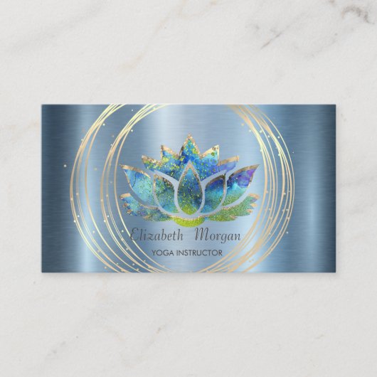 Professional, Gold Circles Lotus Blue Metallic Visitekaartje (Voorkant)