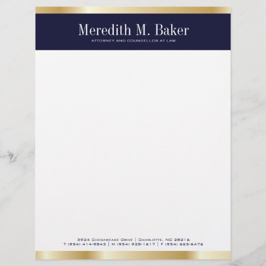 Professional Gold en Navy Letterhead Briefhoofd Ontwerp (Voorkant)