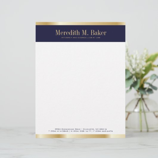 Professional Gold en Navy Letterhead Persoonlijk Briefhoofd (Staand voorkant)