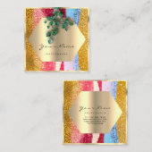 Professional Gold Glitter Brush Strokes Floral Vierkante Visitekaartje (Voorkant / Achterkant)