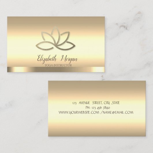 Professional Gold Lotus Flower Yoga Instructor Visitekaartje (Voorkant / Achterkant)