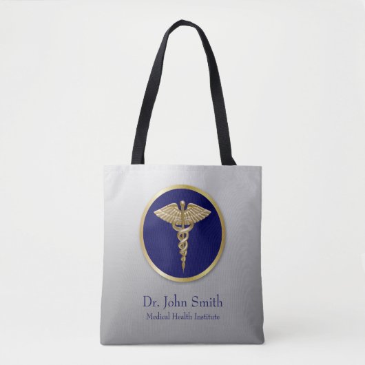 Professional Gold Medical Caduceus Blue Tote Bag (Voorkant)
