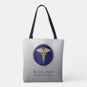 Professional Gold Medical Caduceus Blue Tote Bag (Achterkant)