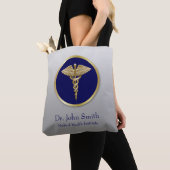 Professional Gold Medical Caduceus Blue Tote Bag (Dichtbij)
